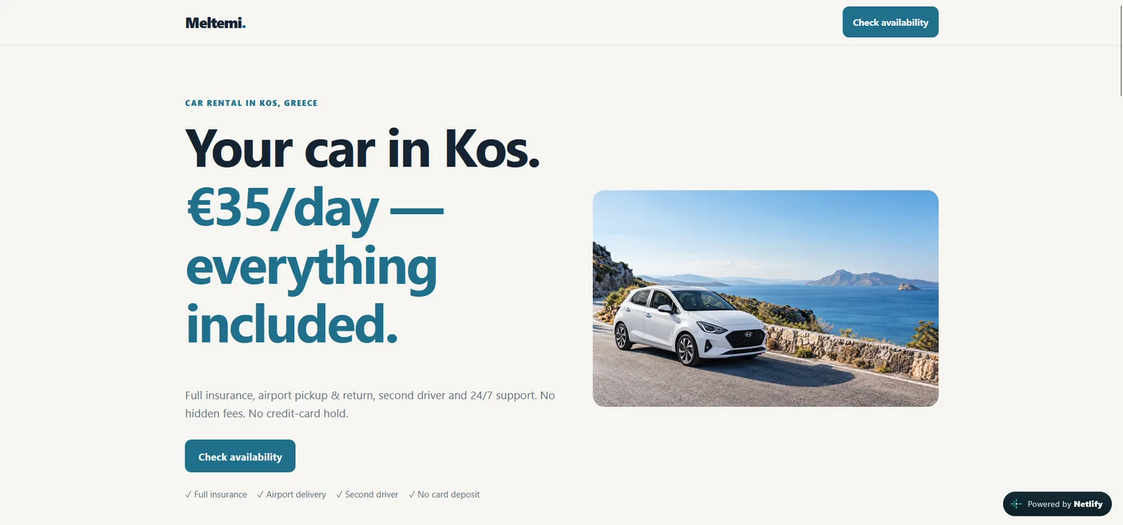 Meltemi Rentals landing page